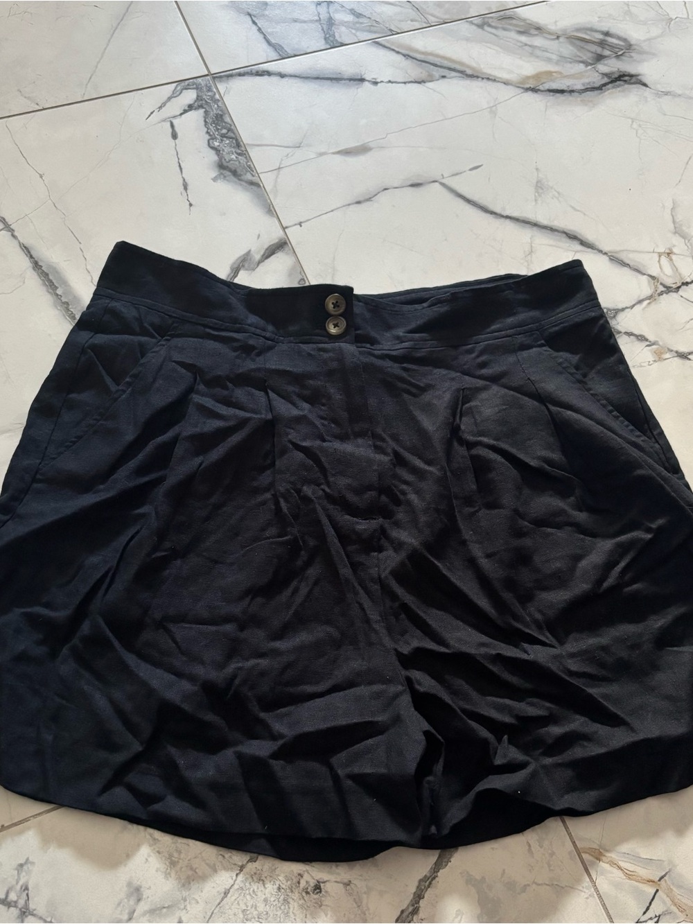 Linen Navy Blue Shorts